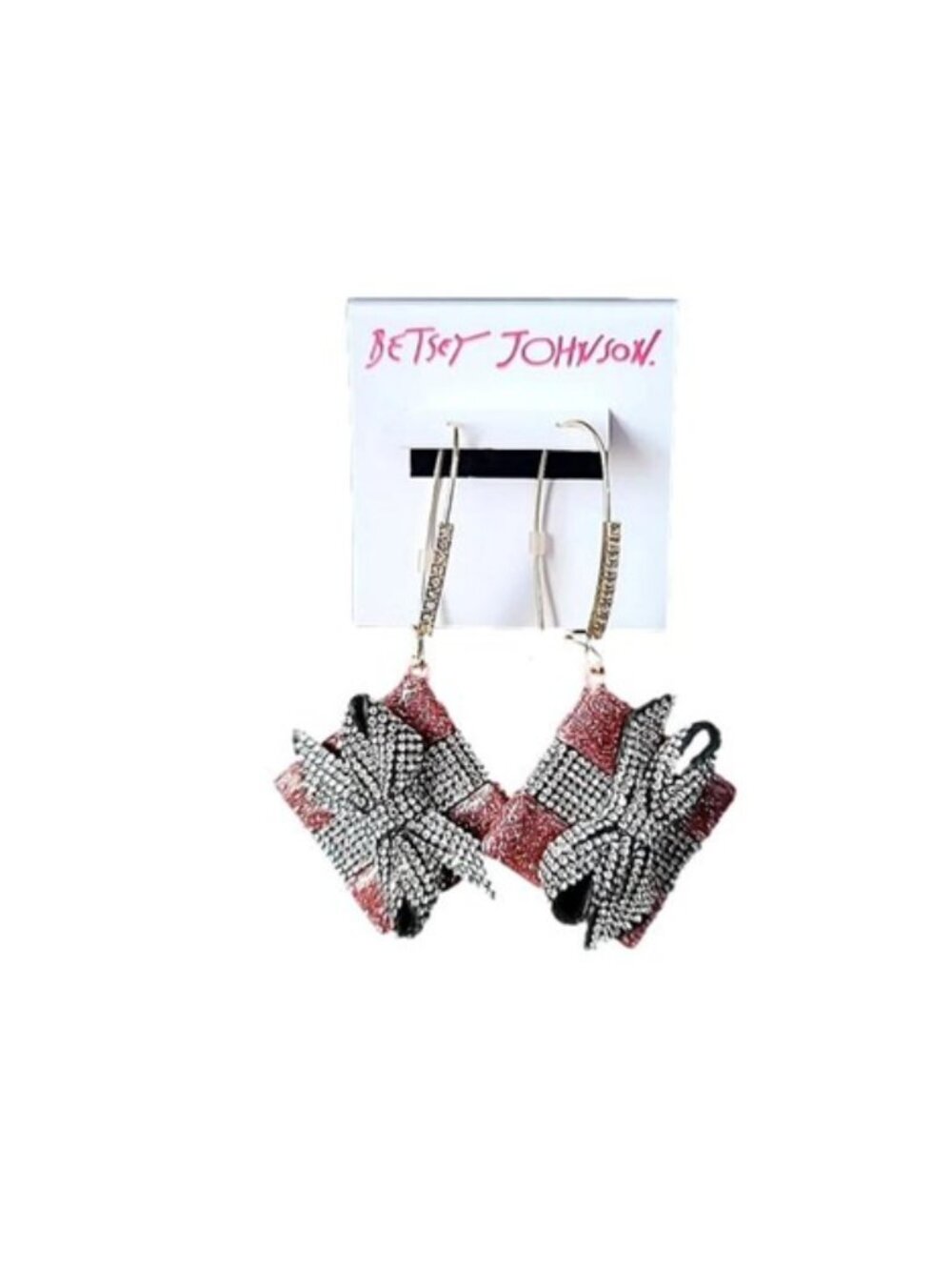Betsey Johnson Holiday Gift Box Present Drop Earrings Pink NEW NWT $58